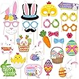 POPOYU 25Pcs Easter Party Photo Booth Props,Funny Easter Party Photo Booth Props Kit,Easter Themed Colorful Easter Bunny Eggs Photo Booth Props Accessories for Adults Kids Easter Home Party Supplies