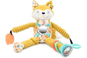 LES DÉGLINGOS - Peluche d'activité Nomade Cyranos le renard - Jaune moutarde- Jouet d'éveil pour bébé - Idée Cadeau - Dès la Naissance - 36 cm
