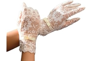 RDWESZOD Guanti da donna in pizzo con motivo floreale, corti e eleganti in pizzo per matrimoni, feste d'opera