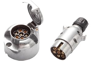 Feuunly Enchufe de Remolque de 7 Pines Macho y Enchufe de Remolque de 7 Pines Hembra Aluminio, 12V Impermeable Conector Remolque 7 Pines Metal, Conector Enchufe Remolque RV (Extremo del Tornillo)