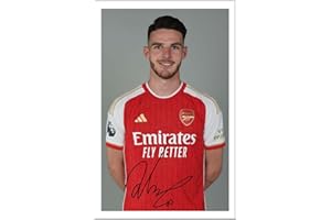 RJR PRINTS Declan Rice – Arsenal signé 15,2 x 10,2 cm, Impression Photo pré-imprimée, Cadeau autographe de Football/Football