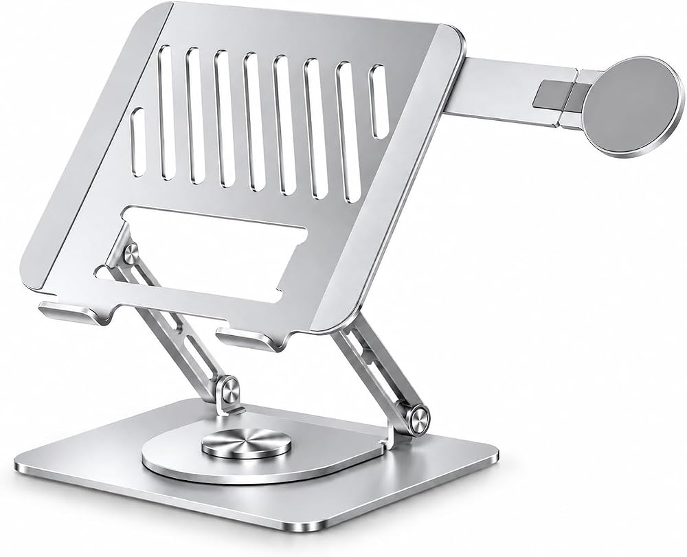 McStorey 2'si 1 Arada Laptop Standı, Karbon Çelik 360° Döner Yükseklik Ayarlı, Gizlenebilir MagSafe Uyumlu Telefon Tutuculu Notebook Standı, MacBook Uyumlu, 17.3 İnçe Kadar Gümüş