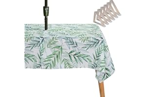 SYLC Nappe avec Trou pour Parasol, Nappe De Table étanche, Nappe D'Extérieur avec Fermeture éclair pour La Soirée De Jardin Et Barbecue (213 × 153 cm,Feuilles)