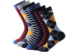 Balseti Calcetines Media Caña Formales y Básicos de Rayas, Rombos para Hombres. Calcetines Ejecutivos, Frescos, Finos. 85% Algodón. Pack 6 Pares. Tallas 35-38, 39-42 y 43-47.