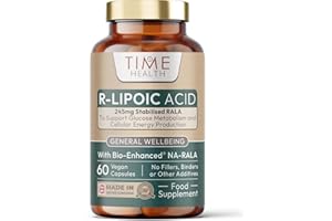 TIME HEALTH Bio-Enhanced® R-Lipoic Acid - 60 x 245mg Capsules - Stabilised & Highly Dosed Na-RALA - Biotin - UK Made - GMP Standards - Zero Additives - Vegan - Pullulan - 60 Capsules