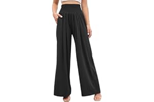 Famulily Womens Wide Leg Trousers Elastic High Waist Cotton Yoga Pants with Pockets Lounge Wear for All Seasons S-XXL
