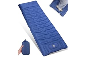 Tixexo Esterilla Camping Colchoneta Camping Colchones Esterilla Hinchable,Colchoneta Inflable con Bomba de Pedal,13 cm de Espesor, se Pueden Empalmar Dos Piezas（Azul）
