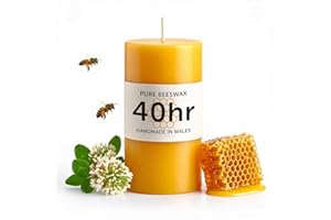 BEEWARM CANDLES 40hr Pure Beeswax Pillar Candle - Handmade in Wales - Natural Beeswax Candles for Home Decor - Perfect for Relaxation and Ambiance