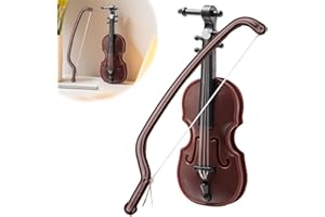 OnrySxn Miniature Violin, 8cm Smallest Wooden Tiny Violin with Bow Stand Support, Brown, Musical Ornament Toy Gifts for Decorating Dollhouse Home Offices, White Day