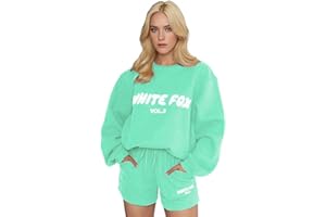 GENERIC Women's White Fox Tracksuit Shorts Sets Oversized Jumpers Two Piece Outfits Long Sleeve Pullover and Loose Short Sweatpants Y2k Joggers Track Suit Ladies Activewear Sportwear Running Walking Hiking