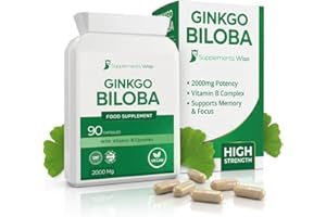 SUPPLEMENTS WISE Ginkgo Biloba Capsules 90 x 2000mg - Dizziness and Vertigo Treatment - Focus Tablets, Concentration Pills for Brain, Memory - Blood Circulation -Ginkgo Biloba Herbal Supplements with Vitamin B Complex