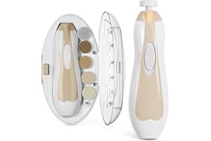 haakaa Cortauñas Eléctrico para Bebés, Seguro y Suave, Kit de Lima para Uñas con 6 Cabezas y Luz LED, Caqui