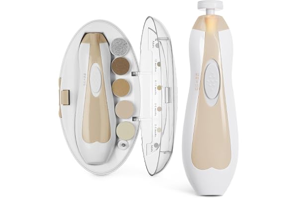 haakaa Coupe-ongles Électrique pour Bébés, Sûr et Doux, Kit de Lime à Ongles avec 6 Têtes et Lumière LED, Kaki