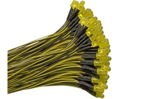 YIXISI 100 Pièces 12V Diodes LED Pre-Wired Round Top Ampoule Lampe, 5mm Diode Ampoule, Lumière Diffusée Lentille Colorée Petites Lampes à LED (Jaune)