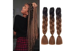 FANWYFYU 3 paquetes de cabello trenzado kanekalon Ombre trenzado, pelo sintético trenzado trenzado de 24 pulgadas, extensión para trenzar (negro-marrón oscuro)