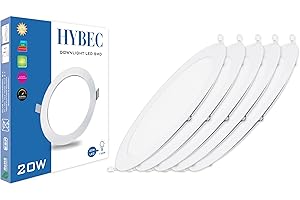 HYBEC - Downlight LED techo empotrable, 20W, Foco Interior, Driver incluido, Luz Fría 6500ºK* (Pack 5)