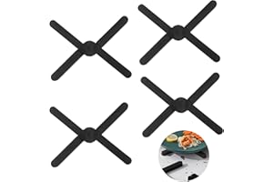 CHENGCKJ 4 Stücke Silikon Topfuntersetzer Faltbarer Untersetzer Hitzeschutz Heißer Topf Halter rutschfeste Topflappen Unterlage hitzebeständig bis 200° für Töpfe, Heiße Pfannen, Schalen (Schwarz)