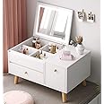 VVANY Dresser Table，Bay Window Dresser，Simple Table with Lighted Mirror and Cosmetic Storage，Dressing Table Bedroom Storage Cabinet (D65-Warm White)