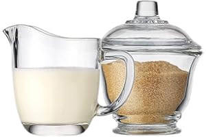 TAMUME Set di Contenitori per Zucchero e Panna in Vetro Lattiera e Zuccheriera