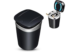 Kytpyi aschenbecher auto, auto aschenbecher mit deckel, Rauchfreier Aschenbecher aus Edelstahl mit LED-Licht, abnehmbarer tragbarer auto aschenbecher für Zuhause, Büro, Camping im Freien (Silber)