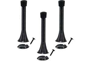 GRANTOP 3 Pack Black Spring Door Stops, Bendable Metal Spring Door Stoppers with Anti-Slip Rubber Heads Screws Base, Long Door Springs for Protect Walls and Doors