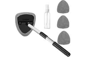 SHENGRUI Car Windscreen Cleaner Car Window Cleaner with Extendable Long Handle and 4 Washable Reusable Microfiber Pads, Windshield Cleaning Tool, Auto Interior Exterior Glass Wiper Kit Office Home (Grey)