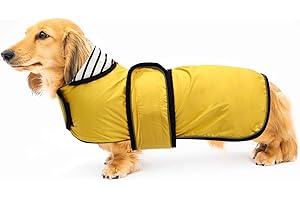 Geyecete - Imperméable Veste pour Chien Teckel, réglable et légère Manteau avec Sangles réfléchissantes et Trou pour Harnais,Vêtement pour Petit Moyen Gros Chiens-Jaune-XS