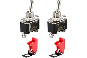Powice 2 x przełącznik dźwigienkowy 12 V/10 A z czerwonym pokrowcem ochronnym, 2-biegunowy przełącznik 12 V, zapobiega przypadkowemu uruchomieniu, przełącznik 12 V/230 V, nadaje się do montażu w domu