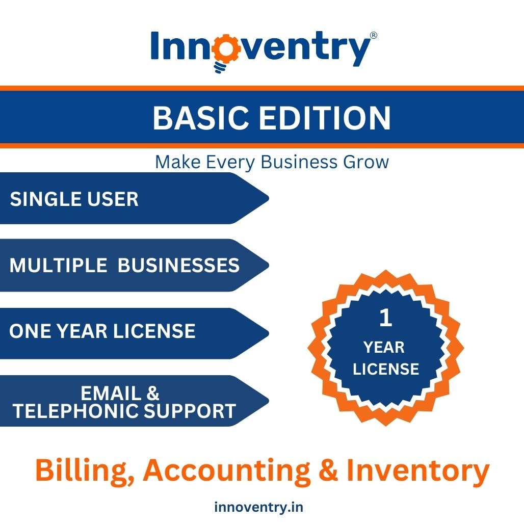 Innoventry - Basic Edition - Single User Yearly Offline License - (GST Ready Accounting, Inventory Management for Small and M