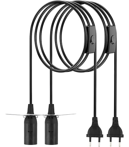 Cable Con Portalámparas E14 E Interruptor - 3,5 Metros Con Enchufe Europeo (Negro) World-trading-net