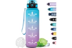 Grsta Gourde, Gourde 1l/500ml, Gourde Sport anti Fuite, Gourde Filtrante pour Running, Gourde Heure avec Slogan de Motivation, Facile à Nettoyer, Bouteille d'eau pour Randonnée, Camping