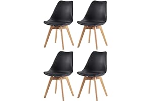 mcc direct Set of 4 Dining Chairs Wooden Legs Soft Cushion Pad Stylish DELUXE Retro Lounge Dining Office (Black) - EVA