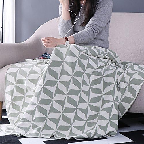 Geometric Pattern Cotton Knitting Throw Warm Soft Couch Bed Sofa Cover Blanket Greenish 130x180cm