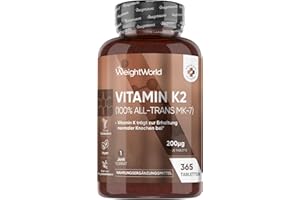 ‎WEIGHTWORLD Vitamin K2 MK7-365 vegane Tabletten - 200µg je Dosis - 100% All-Trans Menachinon - 1 Jahr Vorrat - Vitamin K Präparate von WeightWorld