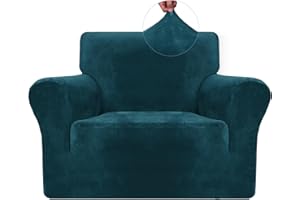 ‎CYCMACO CYCMACO Samt Sofa Überzug Stretch 1 Sitzer, Sesselschoner rutschfest Mit Armlehnen, Elastischer Couch Überzug, Universal Sofa Cover, Durable Sofa Bezug Für Haustier Katze Hunde, Dunkel Grün