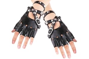 Chyuxinda Punk Nieten Handschuhe PU Leder Fingerlose Gotik Handschuhe für Erwachsene Hip Hop Halloween Cosplay Karneval Kostüm