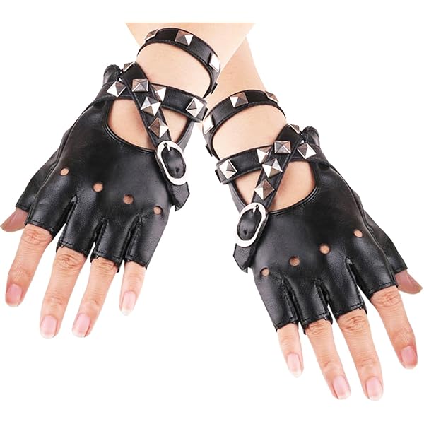 FSSTUD Vrouwen Lederen Studded Punk Handschoenen Vingerloze Handschoenen Rijden Fietsen Prestaties Handschoenen, Zwart, Eén maat