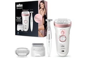 Braun Silk-pil 9 Epilator for Long-Lasting Hair Removal with Electric Shaver & Trimmer & Bikini Trimmer, 100% Waterproof, UK 2 Pin Plug, 9-890, White