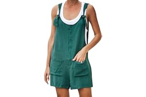 SHITOUJI Rompers for Women UK Air Essentials Cotton Linen Jumpsuit Shorts Summer Comfortable Casual Suspender Shorts Solid Color Loose Fit Overalls with Pockets Pants Women's Jumpsuits & Playsuits