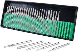 Mesee 30 Pieces Diamond Burr Assortment Set, 3mm Shank Diamond Coated Burrs Deburring Engraving Carving Drills Bits for Rotary Tool Accessories