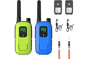 Radioddity Walkie Talkie PR-T3 Ricaricabile per Bambini da 3-12 Anni 16 Canali Ricetrasmittente PMR446 Senza Licenza per la Famiglia, Ricarica Micro-USB (Blu/Verde)