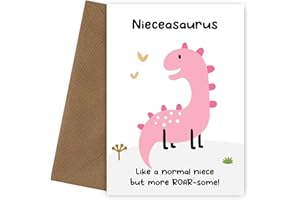 HEY CHIMP Niece Birthday Cards from Auntie and Uncle - Nieceasaurus Card - Pink Dinosaur Bday Card for Little Niece on Her 1st 2nd 3rd 4th 5th 6th 7th 8th 9th 10th Birthday