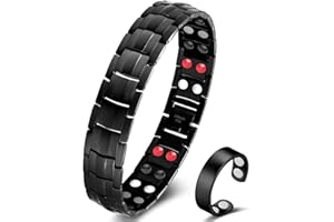‎VICMAG Vicmag Magnetarmband Herren Titanstahl-Magnetarmband Doppelreihige Ultra-Stärke-Magnete mit Einstellwerkzeug und Geschenkbox (Schwarz 4 Elemente)
