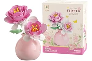 runpeak Klemmbausteine Blumen - Blumen Bausteine Set, Kreative Heimdekoration, Botanisches Bausteinspielzeug für Valentinstag, Hochzeit oder Muttertag (Pink)