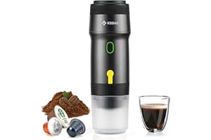 Kssiaz Machine à Espresso Portable, Cafetière Electriques avec Chauffage Automatique, USB-C et Chargeur de Voiture, Mini Cafetière avec Capsule NS et Café Moulu Pour Camping, Randonnée, Voyage, Bureau