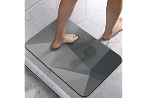 Homlab Bathroom Bath Mat Rug, Diatomaceous Earth Water Absorbent Rubber Backed Non-Slip Bathroom Floor Mat Carpet Square Cool Thin Washable Quick Dry For Shower Tub Bathtub Indoor Door (40 x 60cm)