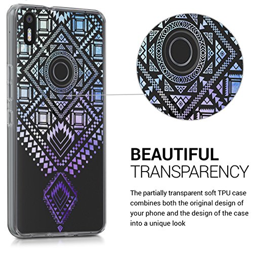 kwmobile Funda para bq Aquaris X5 Plus - Carcasa de  TPU  para m  vil y dise  o Azteca en  Azul Violeta Transparente 
