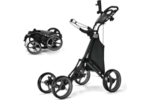 COSTWAY Carrito Golf Plegable Ligero de 4 Ruedas, Carrito de Golf con Bolsa Impermeable y Freno de Pie, Soporte para Paraguas Ajustable y Taza, Mango Ajustable en Altura