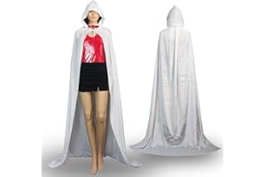 Feeziloe Capa con capucha de Halloween, capa de terciopelo elegante para Halloween, Navidad, disfraz de la Parca, fiesta de vampiro, bruja diablo, cosplay (170 cm/XL, blanco)