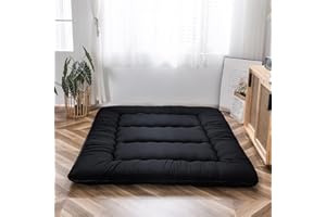 YOSHOOT Colchón de futón, colchón de Piso Grueso, tapete de Tatami Plegable japonés, futones enrollables para Acampar, Cama de Almohada para Tumbona de Piso (Negro, Individual)